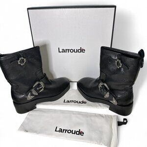 Larroude Women's Hardy Buckle Black Moto Boot EU 37.5 NEW IN BOX